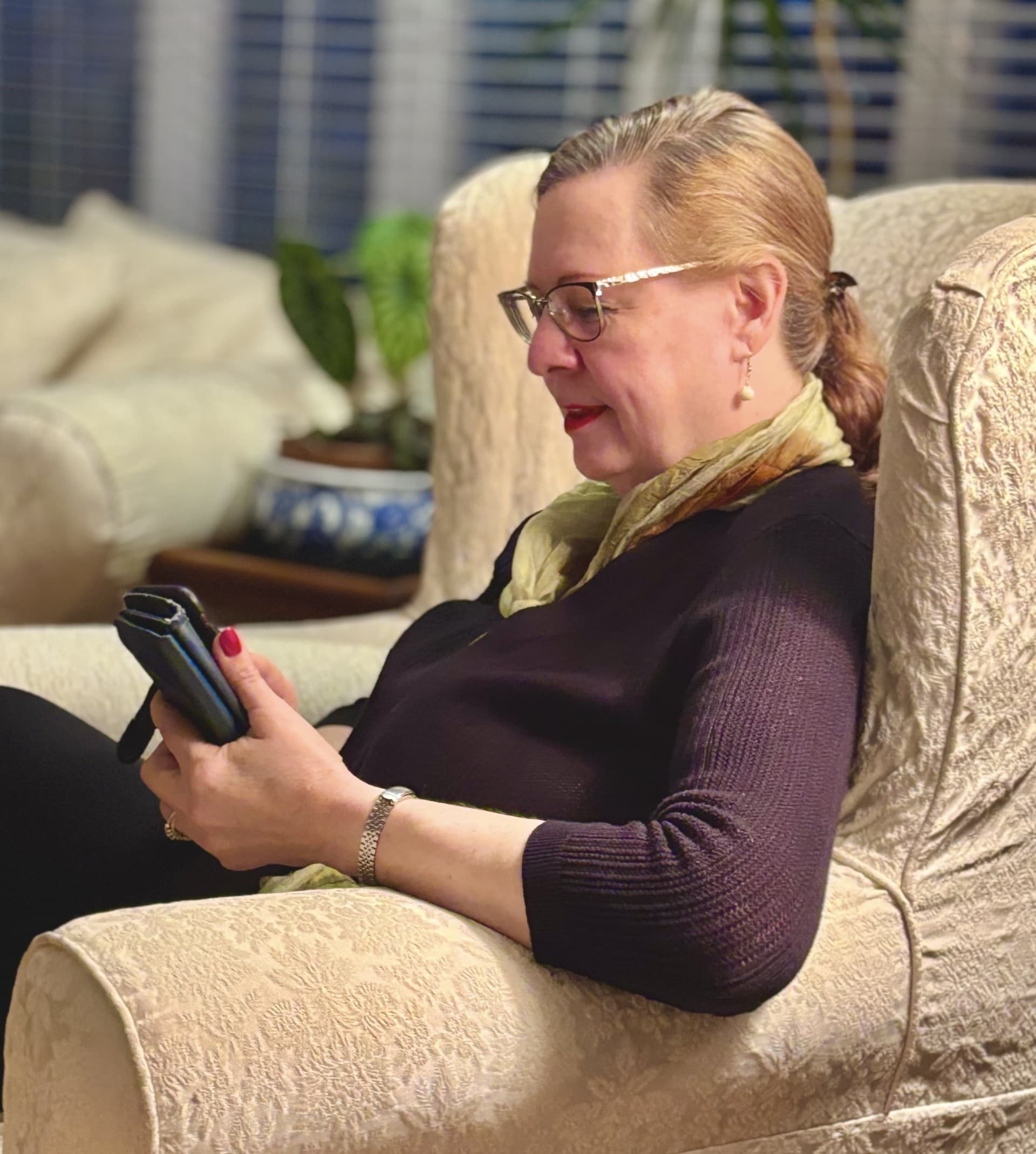Woman taking brain health test on smartphone